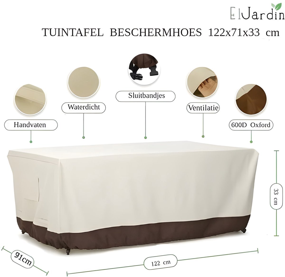 Verdelux - Tuinmeubelhoes | Tafelhoes 122 x 71 x 33 cm Zwart