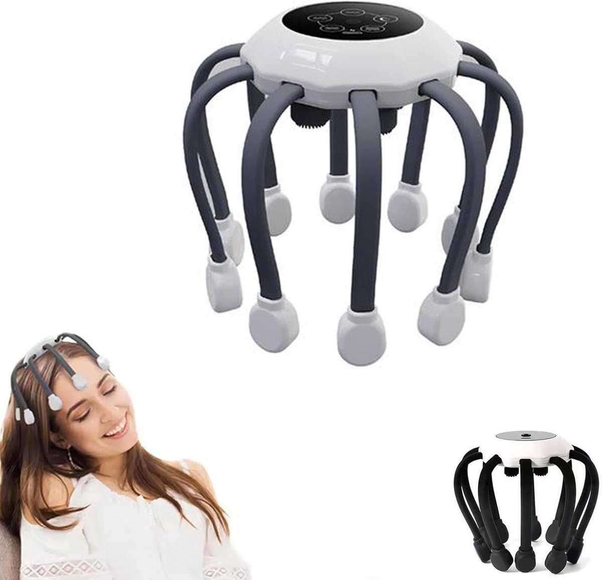 Hoofdhuidmasseur – Hoofdmasseur – Elektrische Octopus Hoofdmassager - 10 Trillingspunten & 5 Standen - Met Slimme Timer - Ontspant Hoofdhuid en Verlicht Hoofddruk - Draagbare Scalpmassager