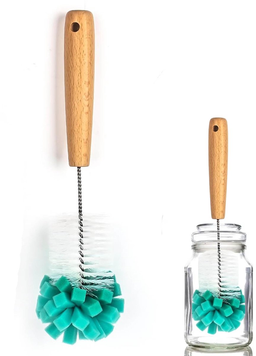 Dailygoods- Flessenborstel - Harde Borstelharen/Zachte Spons - Geur- en Corrosiebestendig - Slijtvast - 28 x 7 cm - Sterke Verwijdering van Vlekken - Flessenreiniger