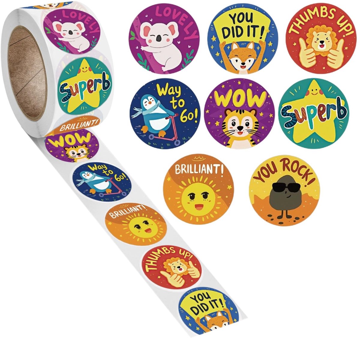 Dailygoods- Motivatiestickers 500 stuks - Zelfklevende Dierenbeloningsstickers - Beloningssysteem - Kinderbeloningstafelaccessoires - Klaslokaal - Aantrekkelijk Cartoondesign - Beloningsstickers