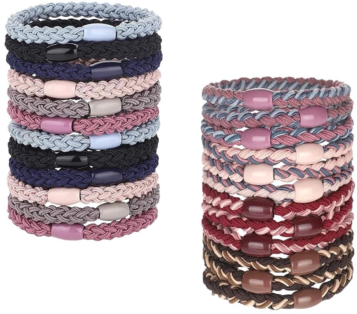 Dailygoods- Haarelastiekjes 24 stuks - Gevlochten Nylon - Elastische Banden - Zachte Paardenstaarthouders - Diverse Kleuren - Diameter 6 cm - Haarbanden