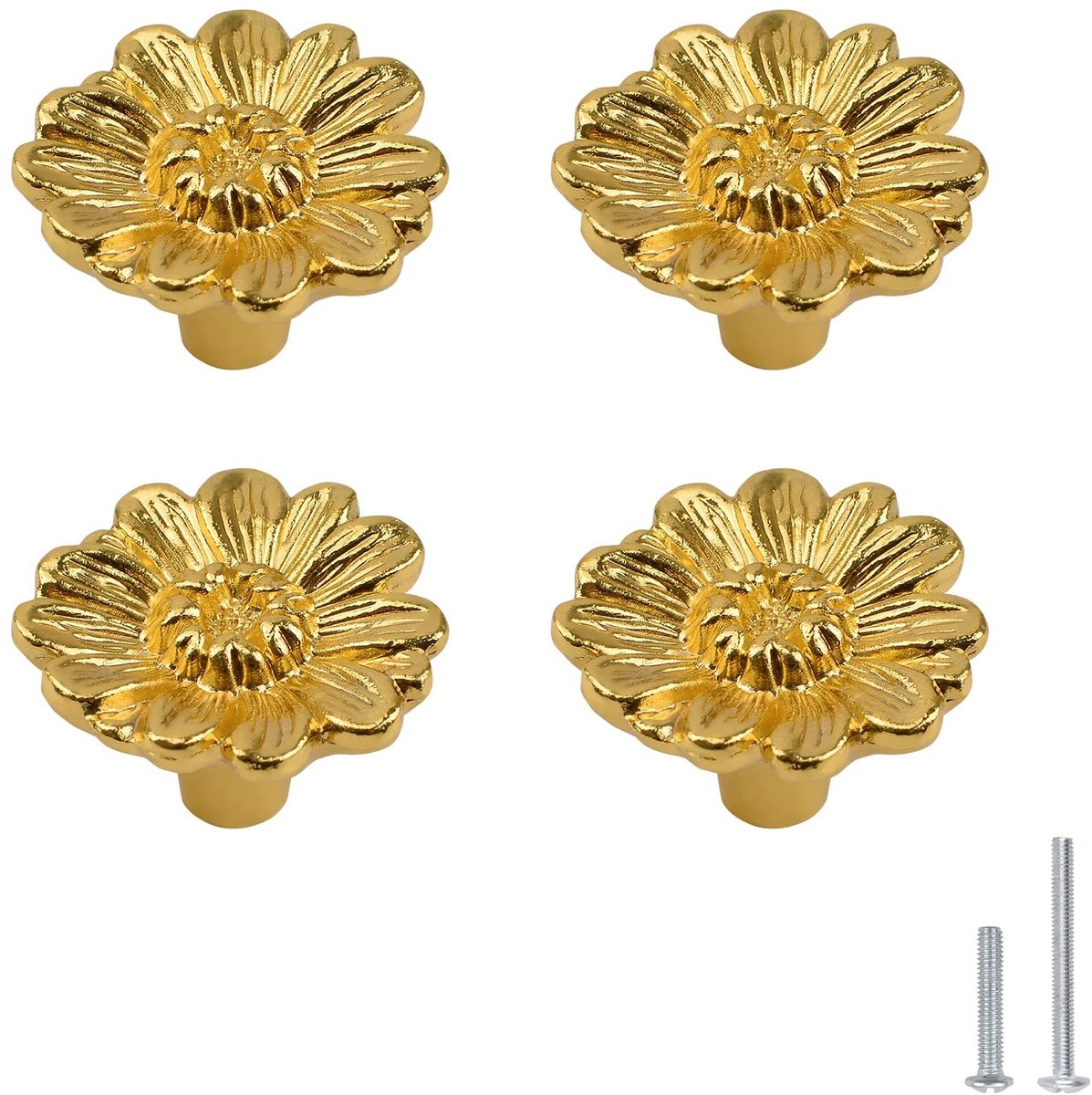 Dailygoods- Kastknoppen Gouden Bloemvorm - Retro Deurknoppen - Meubelknoppen - Dressoir/Ka