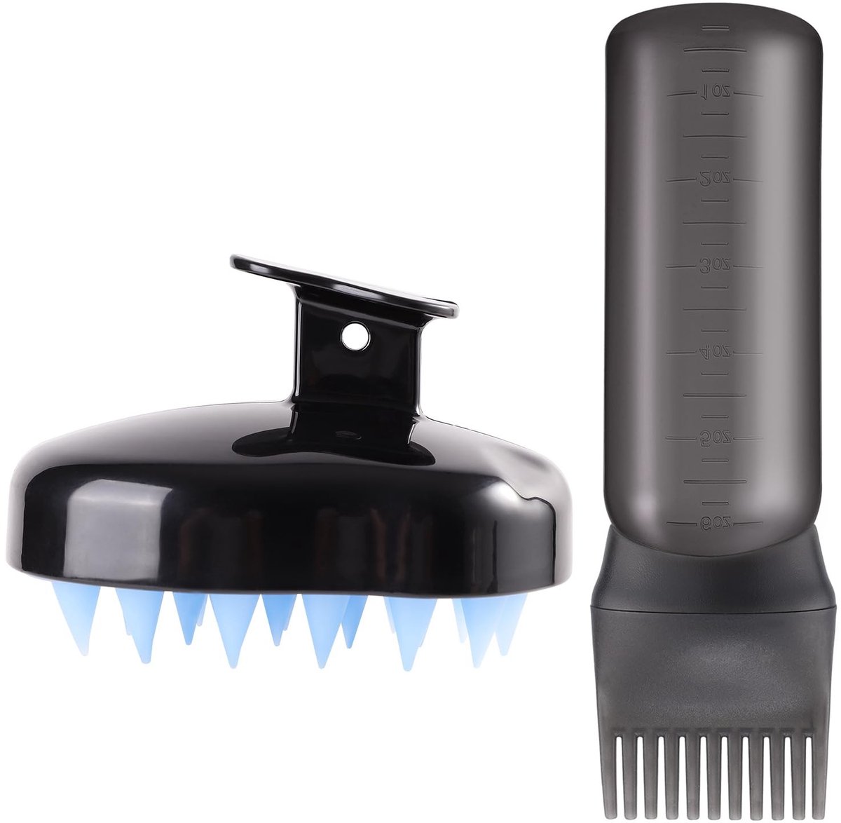 Dailygoods- Haarolieapplicator met Massageborstel - Applicatorfles - Wortelkam met Schaal - Kunststof - Zwart - 9,5 x 6,7 cm - Haartool