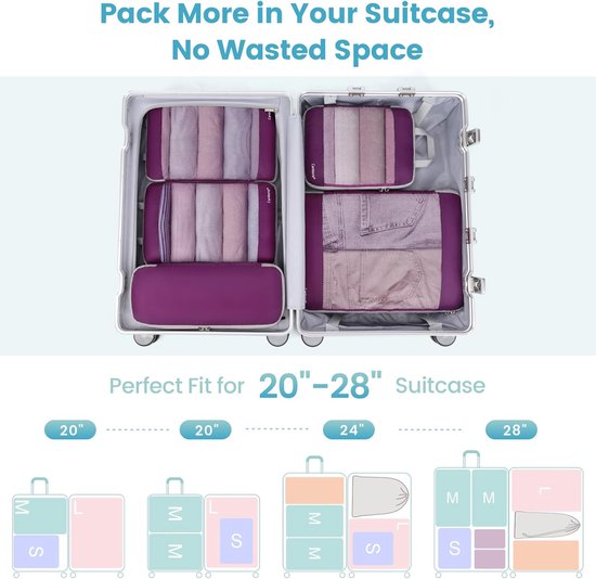 Compressie Verpakkingskubussen - Reisorganizers Koffer - Bagage Efficiënt Inpakken - Ruimtebesparend Ontwerp - 5 Set - Paars — afbeelding 4