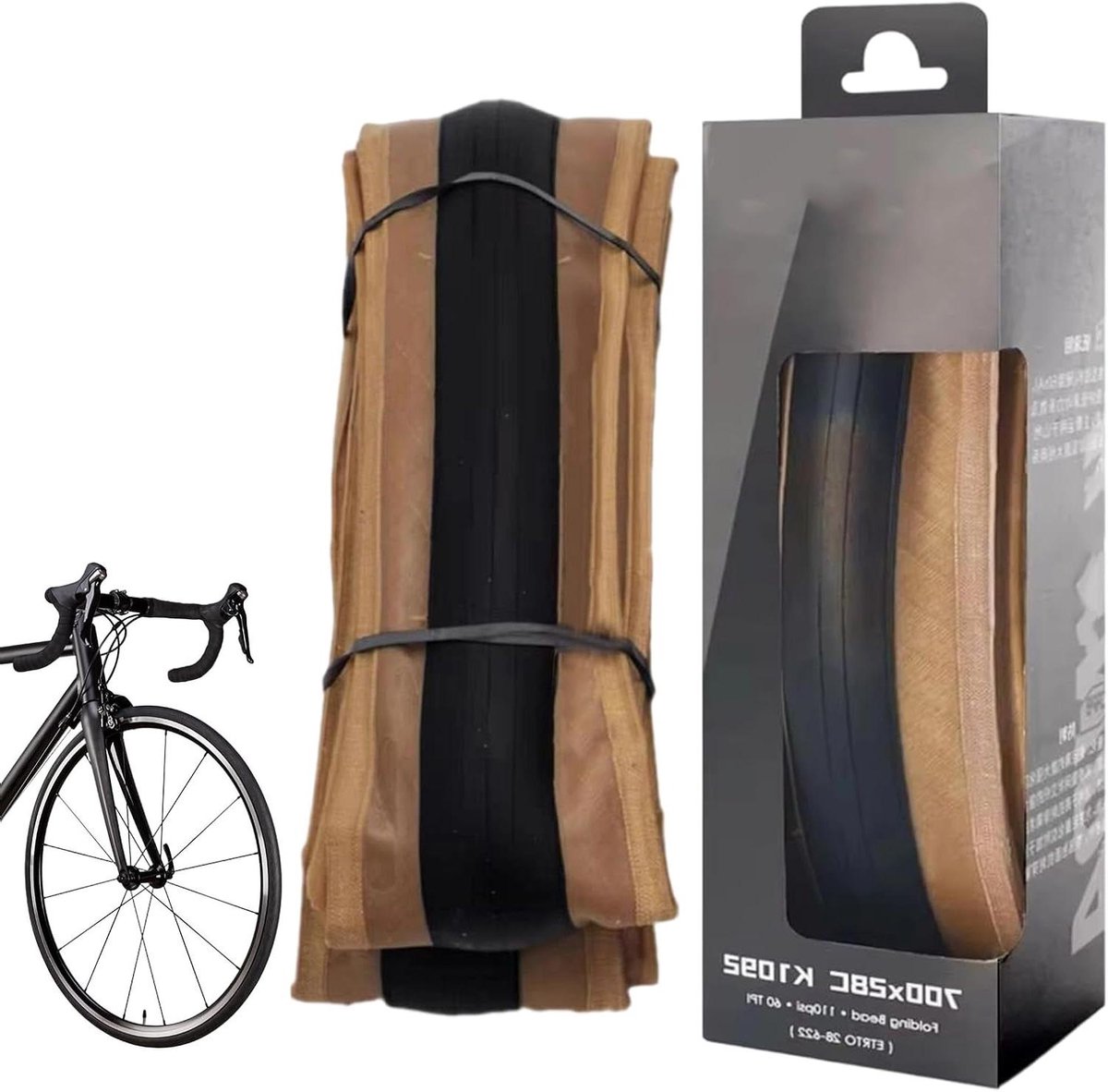 Racefietsbanden - Lichtgewicht banden - Weggebruik - Lekvrij ontwerp - 700 x 28 cm - Gele rand