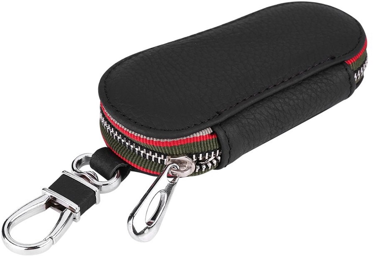 Dailygoods- Autosleuteltas Universeel - PU Leer - Zwart - Modieus - Bescherming tegen Krassen/Stof - Ritssluiting Design - 15,5 x 5 cm - Sleuteltas