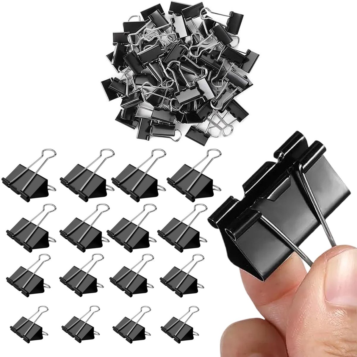 Dailygoods- Binder Clips Assortiment 100 Stuks - Metalen Papierklemmen - 4 Maten 15mm/19mm/25mm/32mm - Kantoorbenodigdheden - Documenten - Scholen - Papierclips