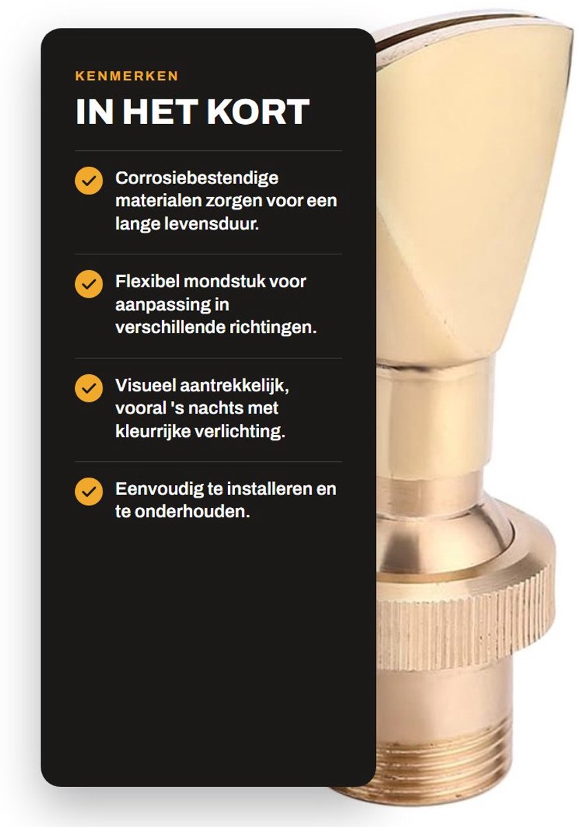 Dailygoods- Fonteinmondstuk Waaiervormig - Messing Constructie - Corrosiebestendig - Verstelbaar - Tuinlandschap - Spectaculair Spuiteffect - Fonteinsproeier