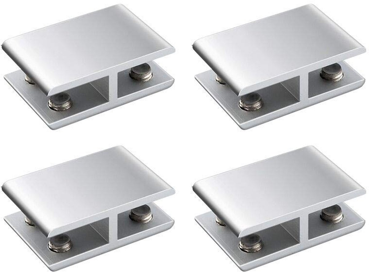 Dailygoods- Glasclips Dubbelzijdig - Verstelbare Aluminium Beugel - Antislip Design - Geschikt voor 10-12 mm Dikke Glas - Eenvoudig te Installeren - Duurzaam en Roestvrij - Glasbeugels