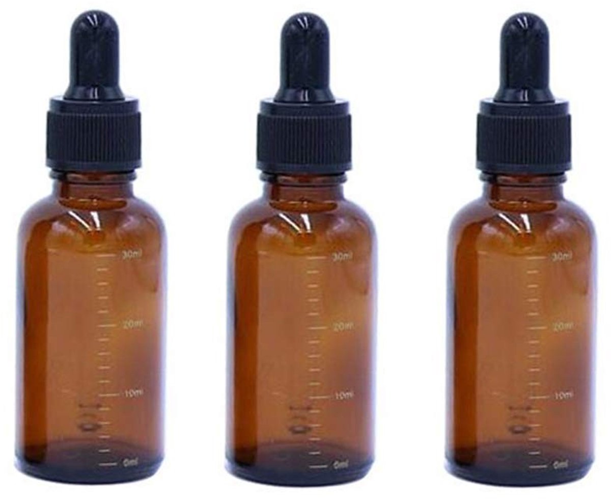 Dailygoods- Druppelfles 3 Stuks - 5ml/10ml/15ml/20ml/30ml - Amber Glas - Met Pipet - Voor Essentiële Olie - Veilig en Handig - Fles