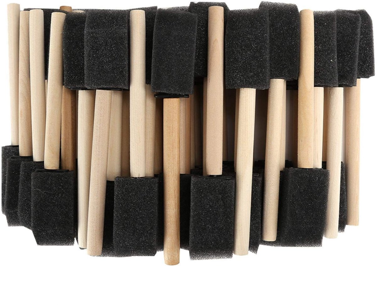 Dailygoods- Sponsborstels 50 Stuks - Houten Handvat - Schuimen Verfkwasten - Schilderen - Kunstlessen - Geschikt voor Aquarelverf - Schilderkwasten