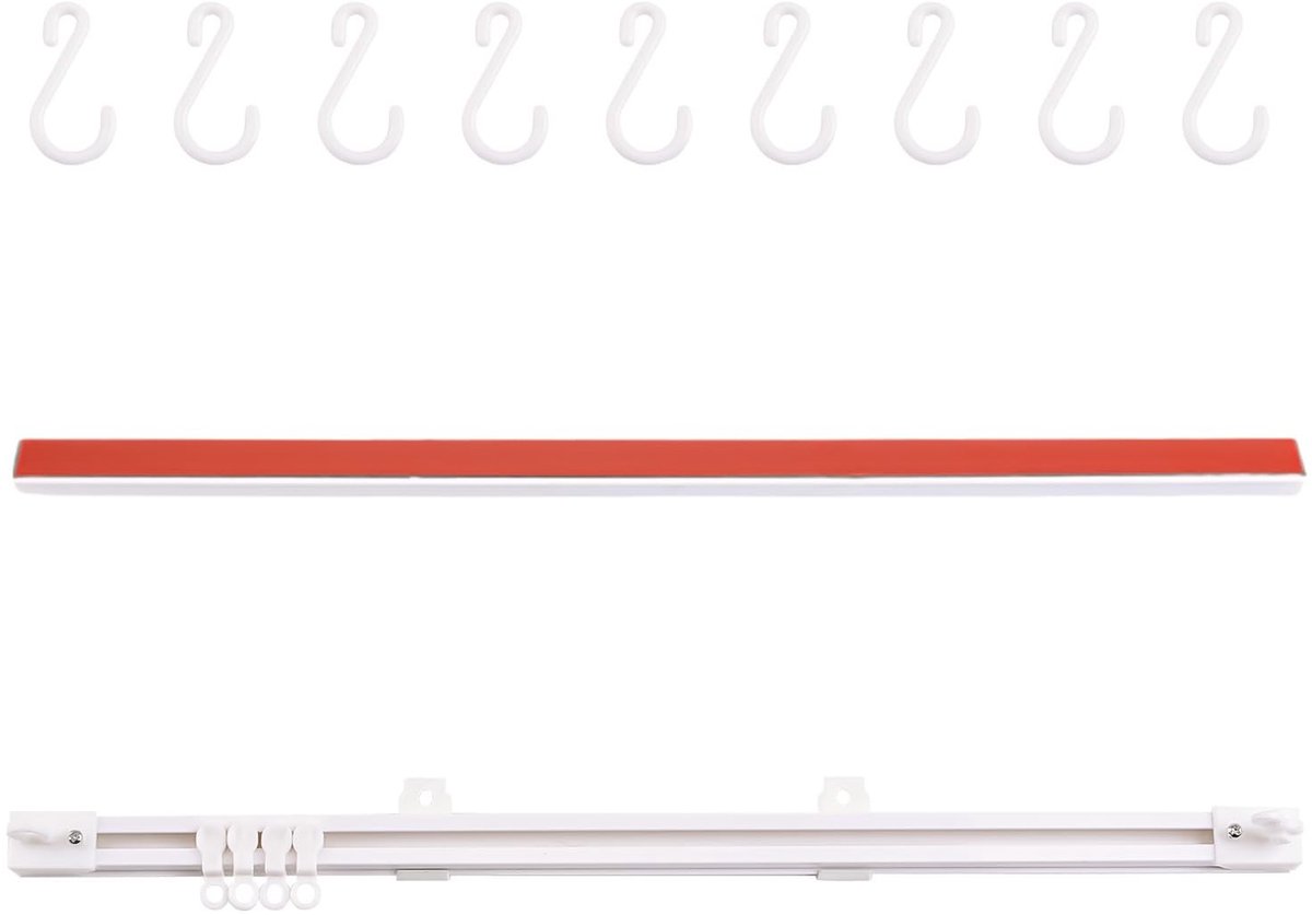 Dailygoods- Gordijnrail Wandmontage - Plafondrail zonder boren - Kamerverdeler - Gordijnhangers - Kunststof - Wit - Inclusief 1 set
