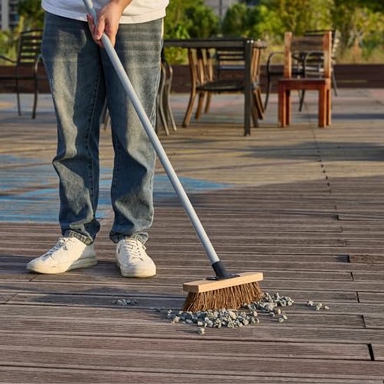 Straatbezem Lange Steel - Hofbezem Tuinbezem - Buiten Schoonmaken - Stijve Natuurlijke Haren - 25cm Breed 140cm Steel - Grijs — afbeelding 2