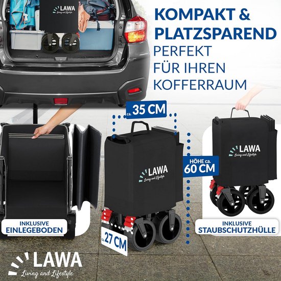 Opvouwbare bolderkar - Transportwagen inklapbaar - Boodschappen vervoeren - Met voetrem - 130 liter - Zwart van Opvouwbare Bolderkar — afbeelding 2