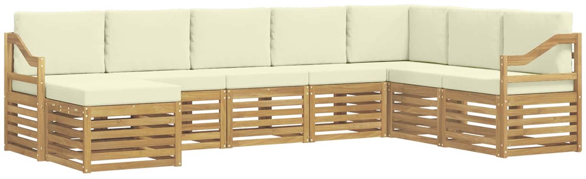 vidaXL Buiten - bank - set - 8 - st - 8-zits - Wit - en - crèmekleurig - Polyester Wit en crèmekleurig