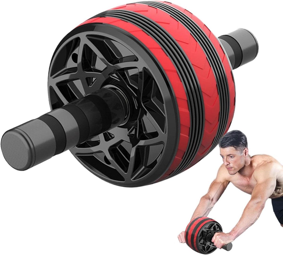Ab Wheel Roller - Buikspierwiel Trainingswiel - Core Training - Automatische Rebound - 21 x 17 x 15 cm - Rood