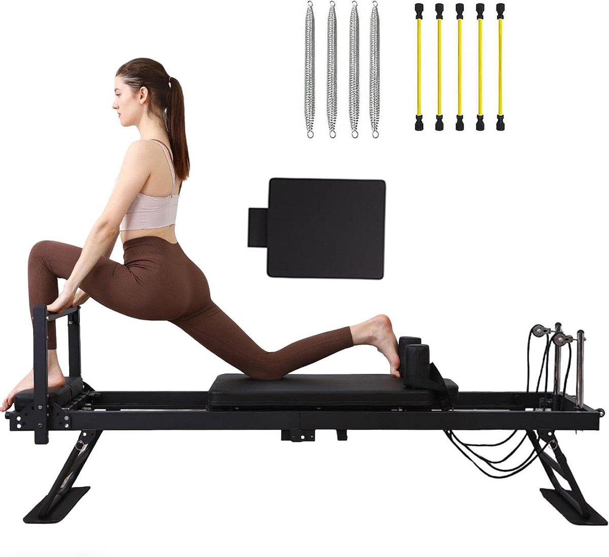 Pilates Reformer - Pilates machine - Thuis sporten - Opvouwbaar ontwerp - 05 m opgevouwen - Zwart