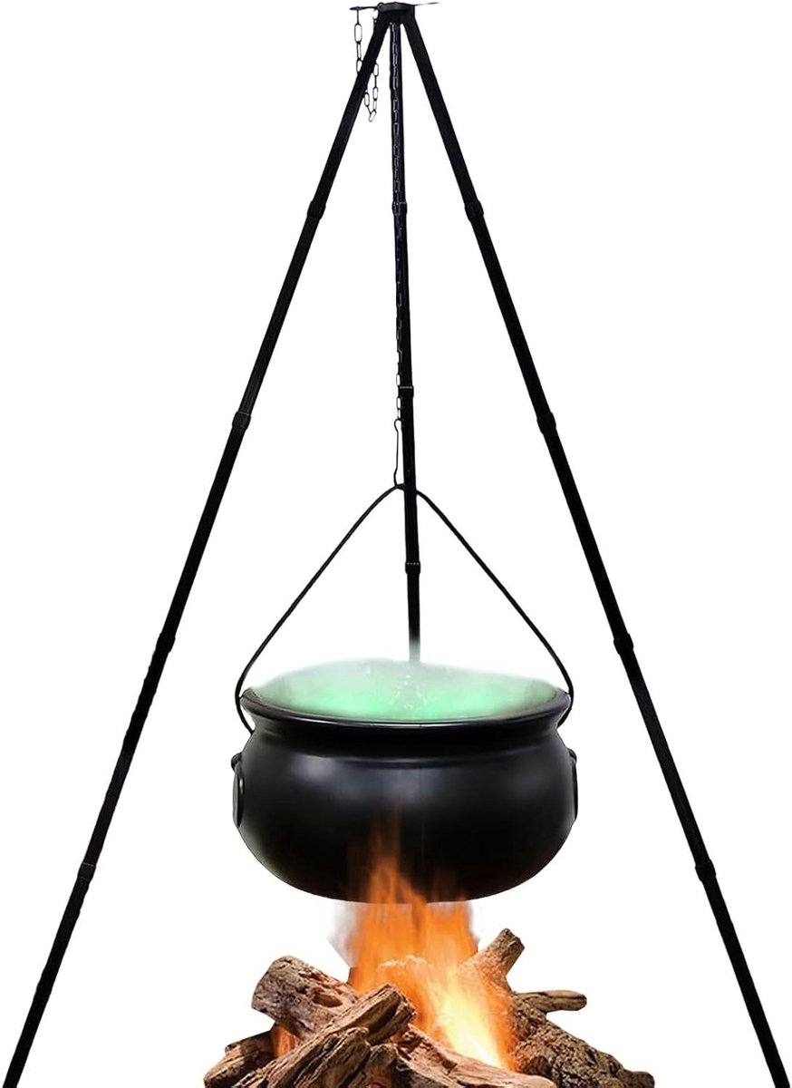 Heksenketel Decoratie - Halloween Pot - Griezelige Sfeer - Met Verlichting Statief - Pot 25 cm - Zwart