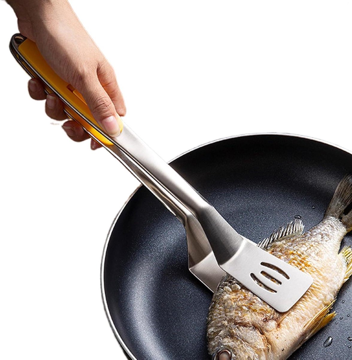 Grilltang Spatel - BBQ Tang Keukentang - Koken en Grillen - 2-in-1 Functie - 32.5 cm - Zilver
