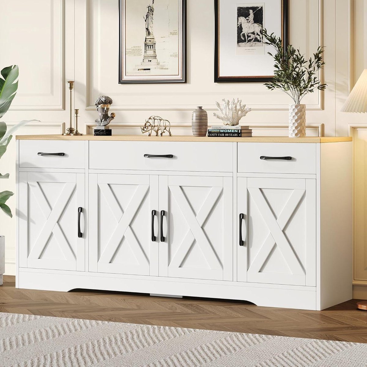 Modern Dressoir - Opbergkast Woonkamer - Opbergen Woonruimte - Industriële Esthetiek - 160 x 37 x 75cm - Wit