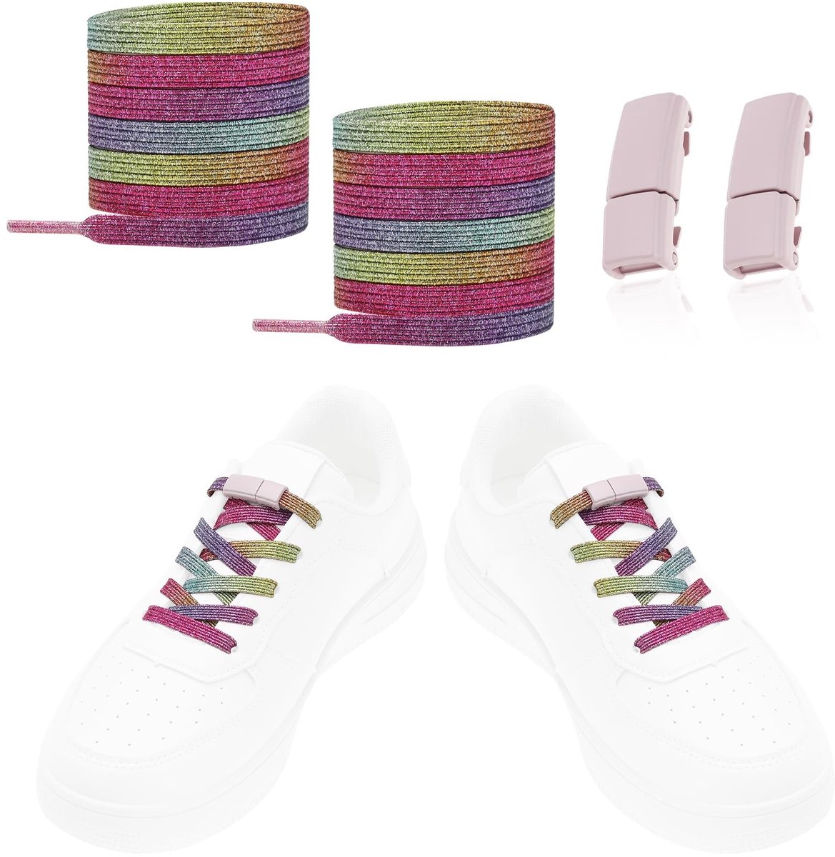 Dailygoods- Elastische Veters - Sterke Magnetische Gespen - Antislip - Snelveters - Voor Kinderen/Volwassenen - Tijd Besparend - Geschikt voor Sneakers/Boten - Tieless Veters
