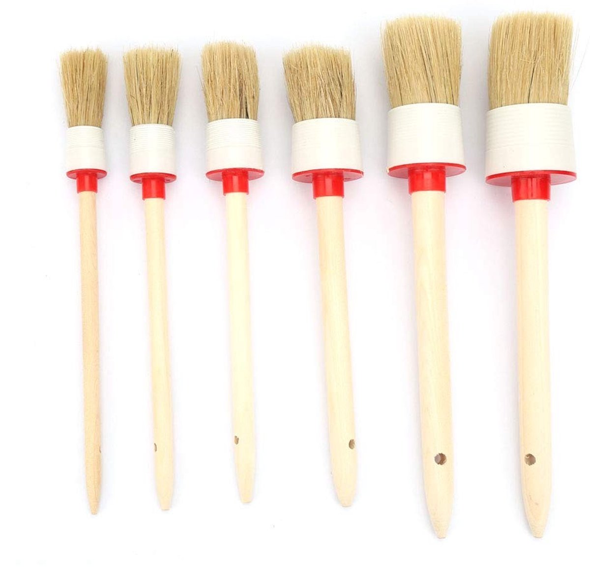 Dailygoods- Varkenshaarborstels Set van 6 - Houten Handvat - Voor Olieverf/Acrylverf - Geschikt voor Meubels/Kunstprojecten - 20-45 mm - Hoogwaardige Afwerking - Penseel