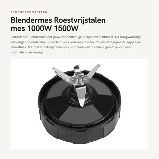 Allecto - Blendermes - Roestvrijstalen mes - 1000W 1500W - Vervangend onderdeel - Geschikt voor sapcentrifuge - 7 vinnen van Merkloos — afbeelding 3