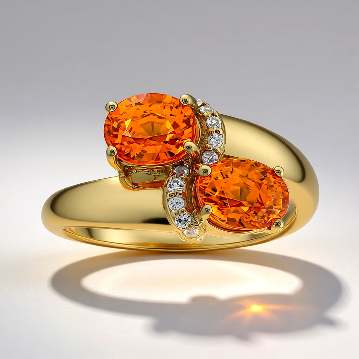 Cavill - Geelgouden Ring 9K - Ban Ka Cha Oranje Saffier 2,85 ct & Witte Saffier - Ovale Briljant Slijpsel - Luxe & Elegante Sieraden Dames