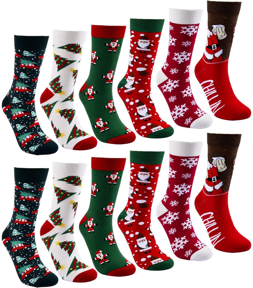 Dailygoods- Kerstsokken 6 Paar - Zachte Katoenen Sokken - Warme Wintersokken - Uniseks Maat 38-46 - Feestelijke Motieven - Comfortabele Pasvorm