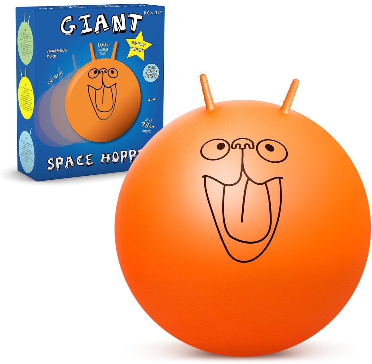 Dailygoods- Springbal extra groot 75 cm - Opblaasbaar - Buitenspeelgoed - Voor volwassenen - Houdt tot 100 kg - Retro-stijl met handvatten - Space Hopper