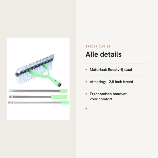 Dailygoods- Verticuteerhark Roestvrij Staal 12,8 Inch Breed - Ergonomisch Handvat - Eenvoudig Te Monteren - Gazonhark - Dood Gras Opruimen - 3 Secties van Dailygoods — afbeelding 3