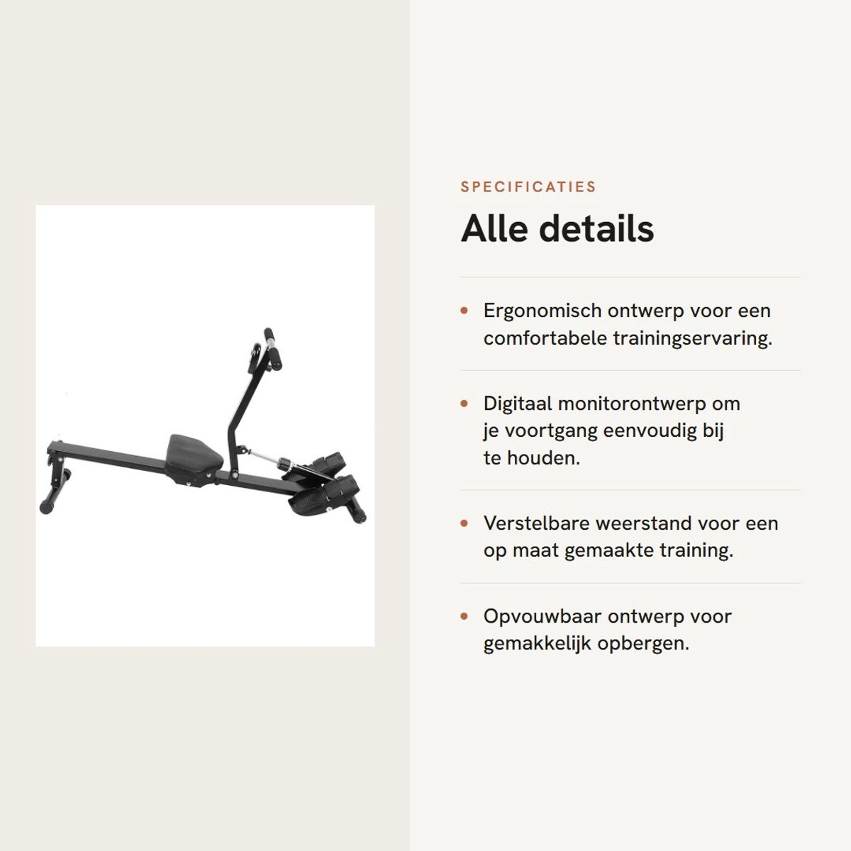 Dailygoods- Roeimachine met Digitaal Magnetisch Remsysteem - Opvouwbare Fitness - Verstelbare Weerstand - Ergonomisch Ontwerp - Belasting 120 kg - Afmetingen 123 x 48 x 65 cm - Fitnessapparaat