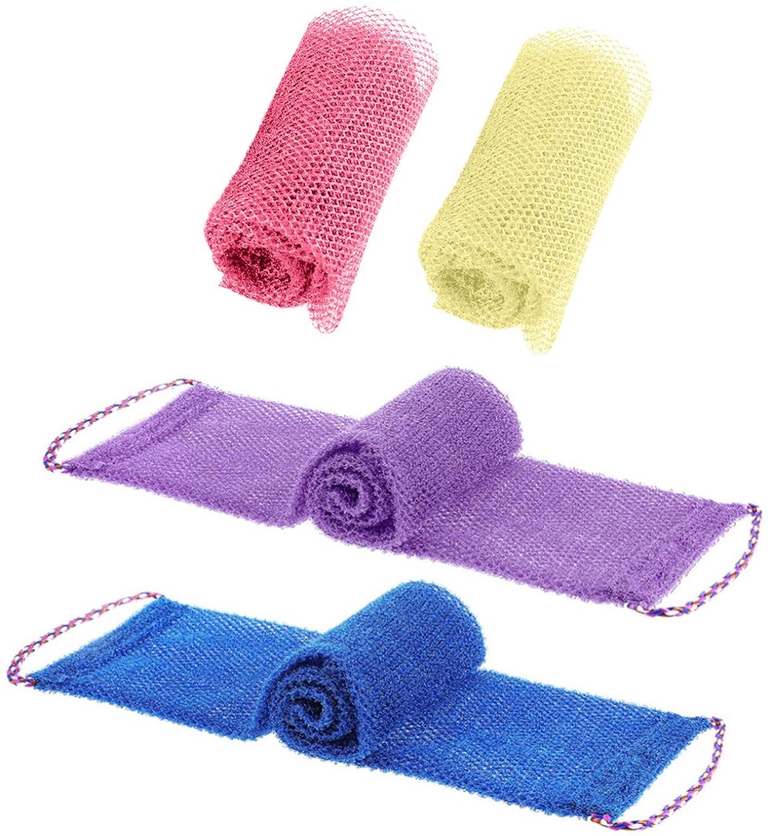 Dailygoods- Peeling-Badnet 2 x Nylon - Dieptereiniging - Schuimnet - Badballen - 30 x 80 cm - Trekkoord