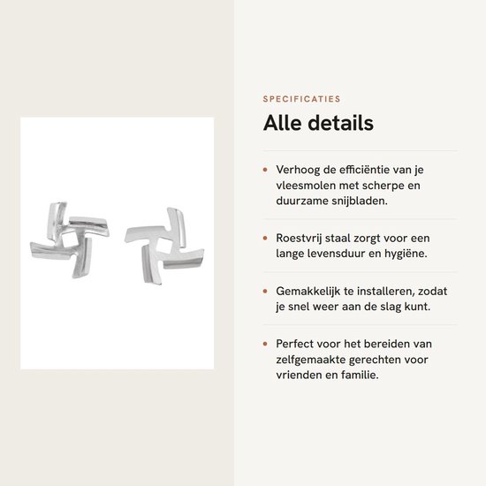 Dailygoods- Vleesmolenmes Set - 2 x Vleesmolen Bladen - 2 x Vleesmolen Messen - Roestvrij Staal - Vervangende Onderdelen - Compatibel met Maat 5 - Vleesmolenbladen — afbeelding 2