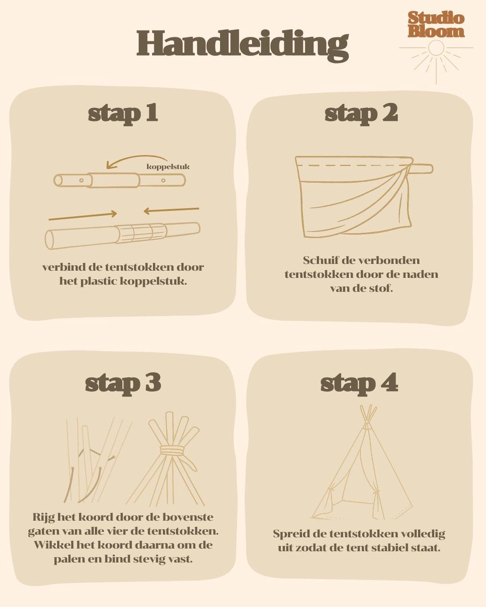Studio Bloom Kinder Speeltent Tipi Tent Kinderen Meisjes Jongens Speelgoed Kindertent Kind Peuter Speelhuisje - Beige — afbeelding 6
