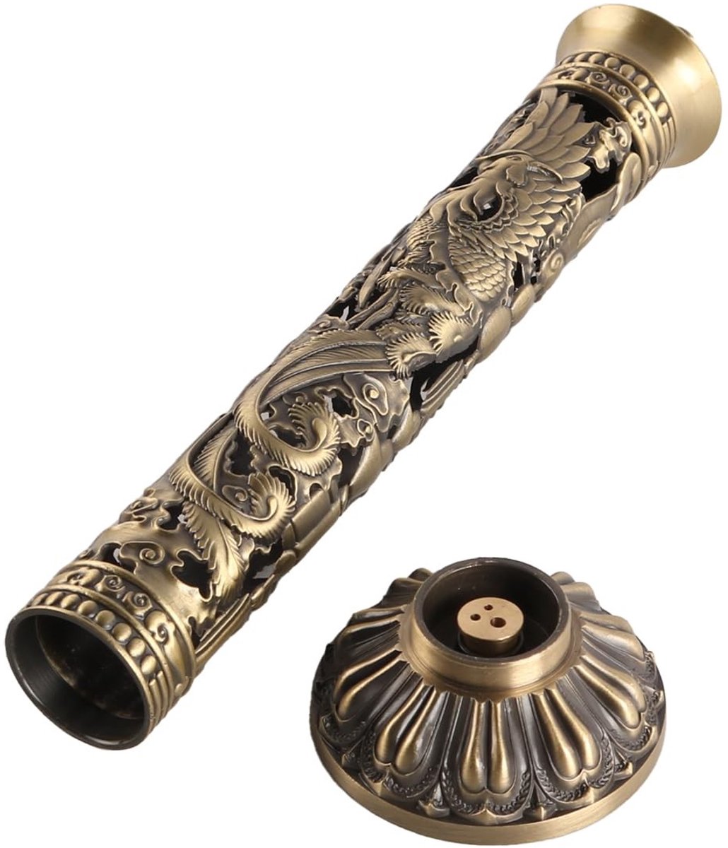Dailygoods- Wierookbrander Bronskleurige Draak/Feniks - Wierookhouder - Retro Decoratie - Ambachtelijk Ornament - Geschikt voor Theekamer - Gemaakt van Satijnen Messing