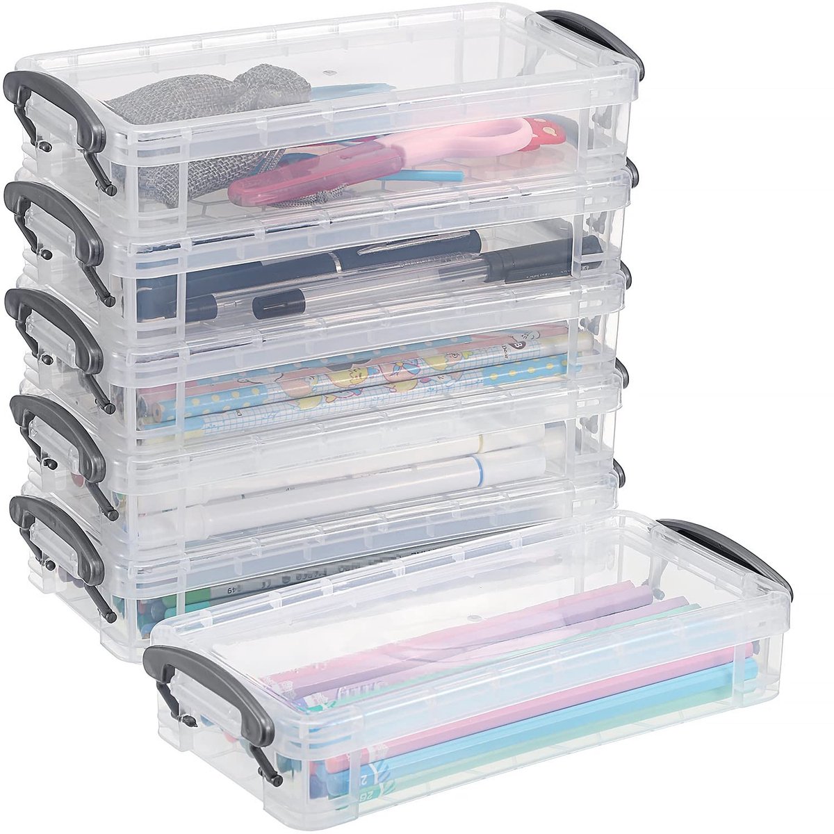 Dailygoods- Potlooddoos Stapelbaar - Opbergdoos - Doorzichtig - Kantoorbenodigdheden - School - Handgrepen - 100+ Potloden