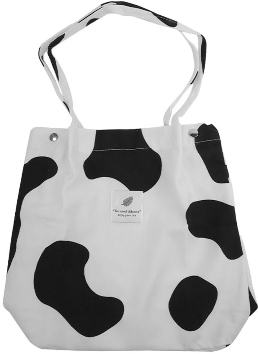 Dailygoods- Schoudertas Grote Capaciteit - Corduroy Tas - Koeienpatroon - Stijlvolle Canvas Tas - Ideaal voor Winkelen - Praktische Keuze - Handtas