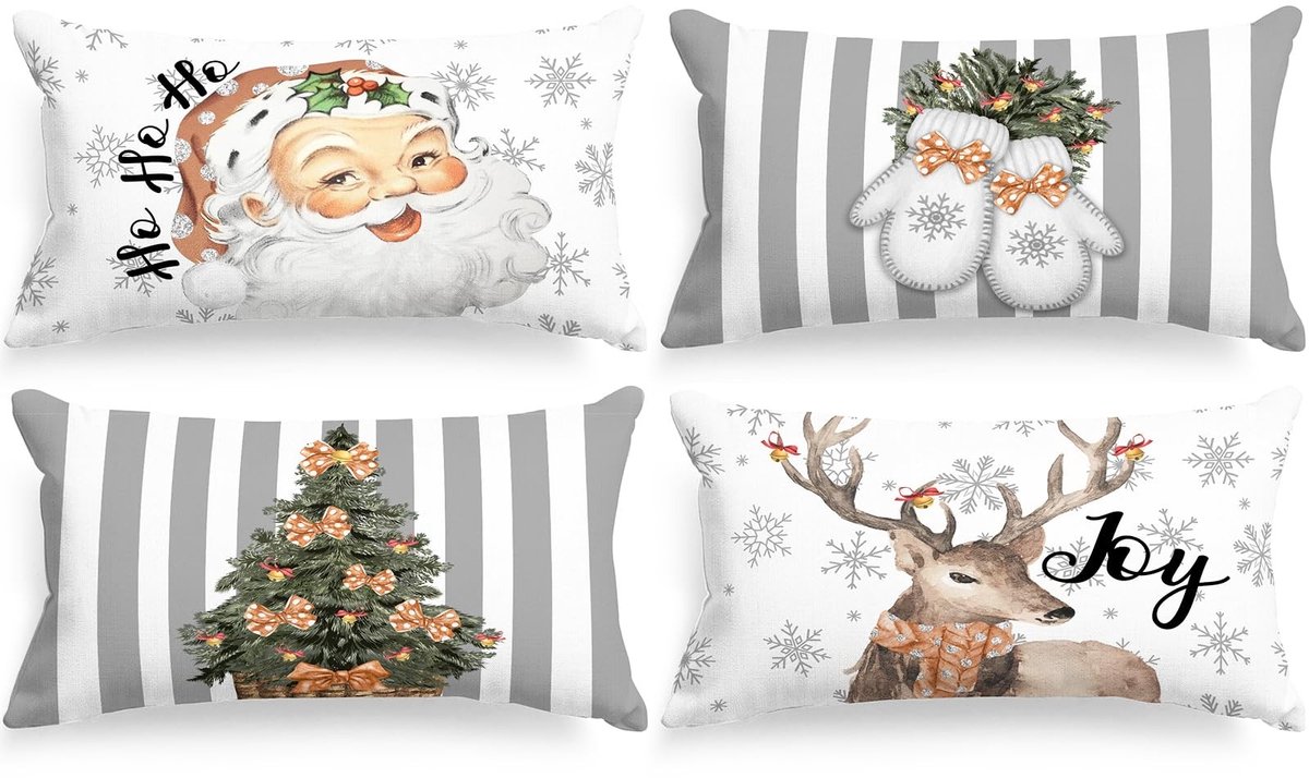 Dailygoods- Kussenslopen 30x50 set van 4 - Vintage Kerst - Decoratieve Kussenslopen - Satijn - Kindvriendelijk - Machinewasbaar - Kussenhoezen