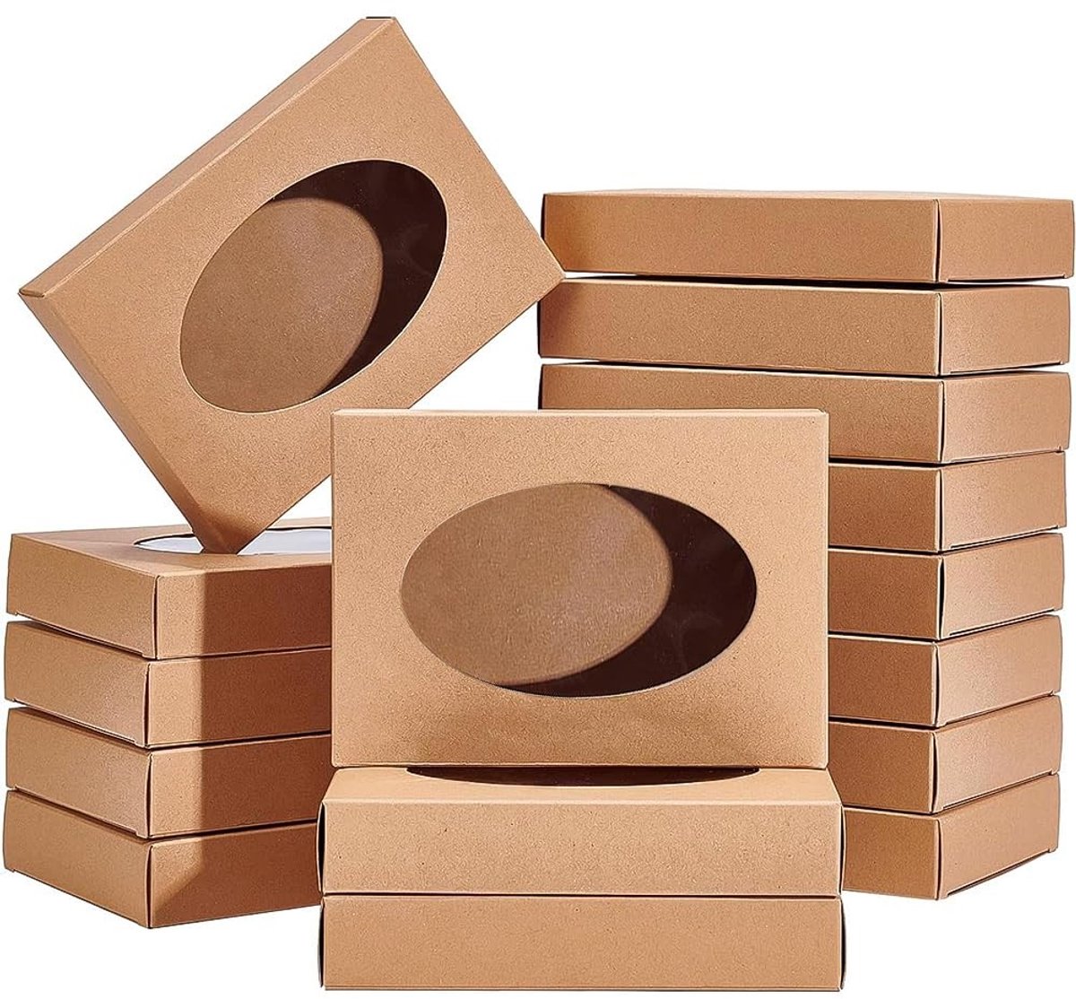 Dailygoods- Geschenkdozen 20 stuks - Kraftpapier - Ovale/Rectangulaire - Doorzichtig PVC-raam - Cadeauverpakking voor snoep - Perfect voor bakkerijverpakkingen