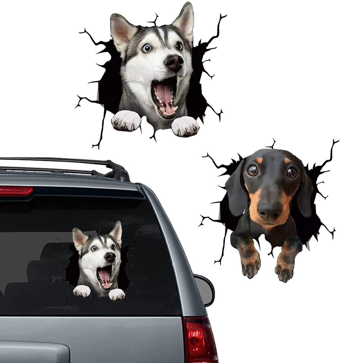 Dailygoods- Hond Stickers 3D Effect - Dieren Stickers - Auto Stickers - Muurdecoratie - Waterdicht - PVC Materialen 30x30 cm - Dierenstickers