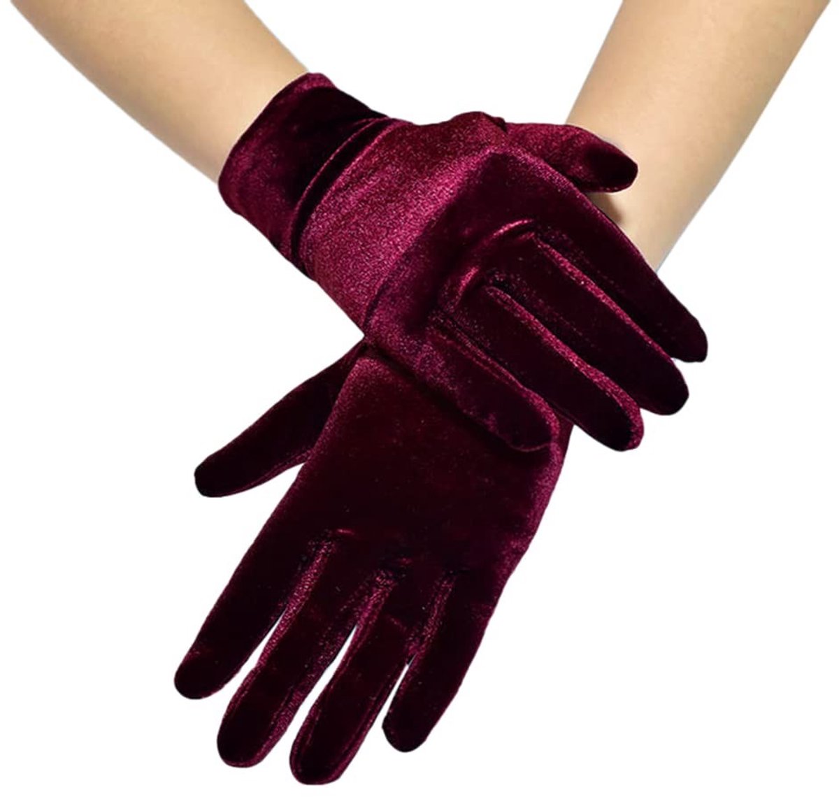Dailygoods- Dameshandschoenen Korte Fluwelen - Satijnen Opera Handschoenen - Feestkostuum - Elastisch - 1 Paar - Lengte 22 cm - Feesthandschoenen