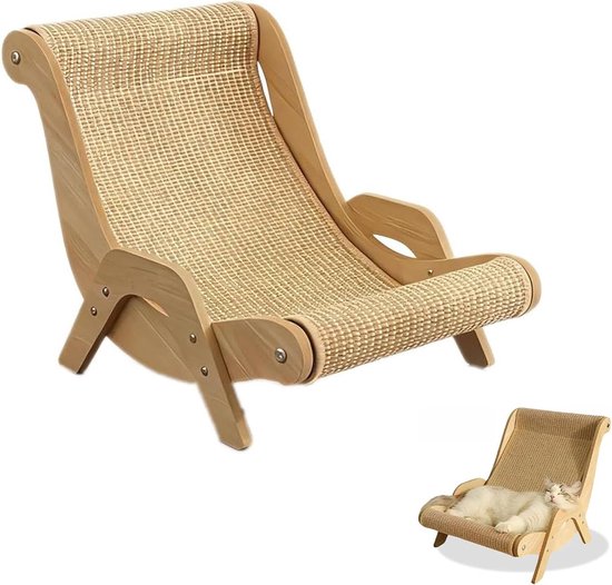 Verhoogd kattenbed met houten frame - Kattenlounge - Gemaakt van natuurlijk henneptouw - Krasbestendig - Ademend en comfortabel - Geschikt voor dutjes binnenshuis
