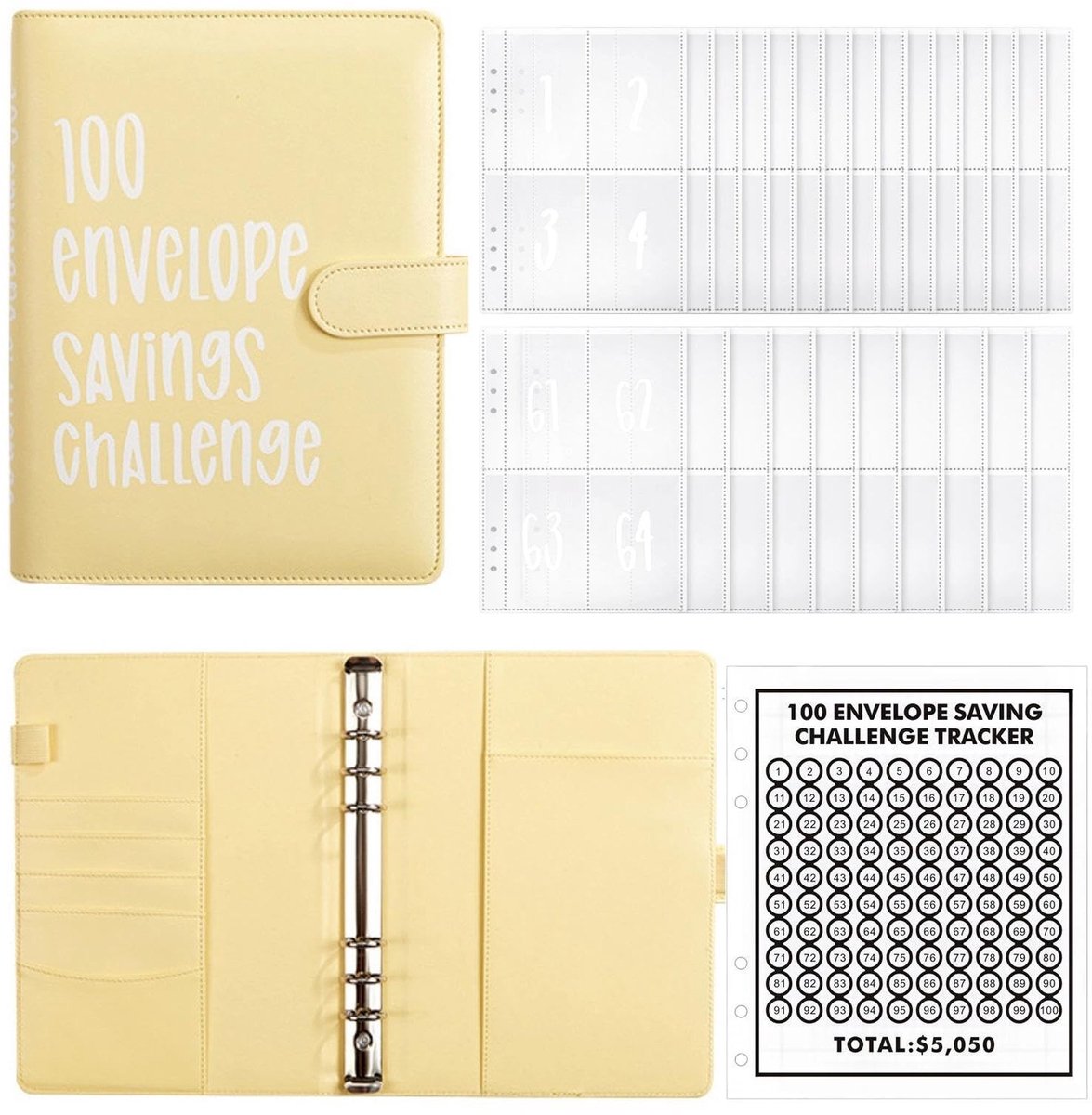 Dailygoods- Spaarboek A5 - Kunstleer - 100 Enveloppen - Budgetplanner - Geldbesparende Map - Waterdicht - Flexibel Ontwerp - Budgetboek