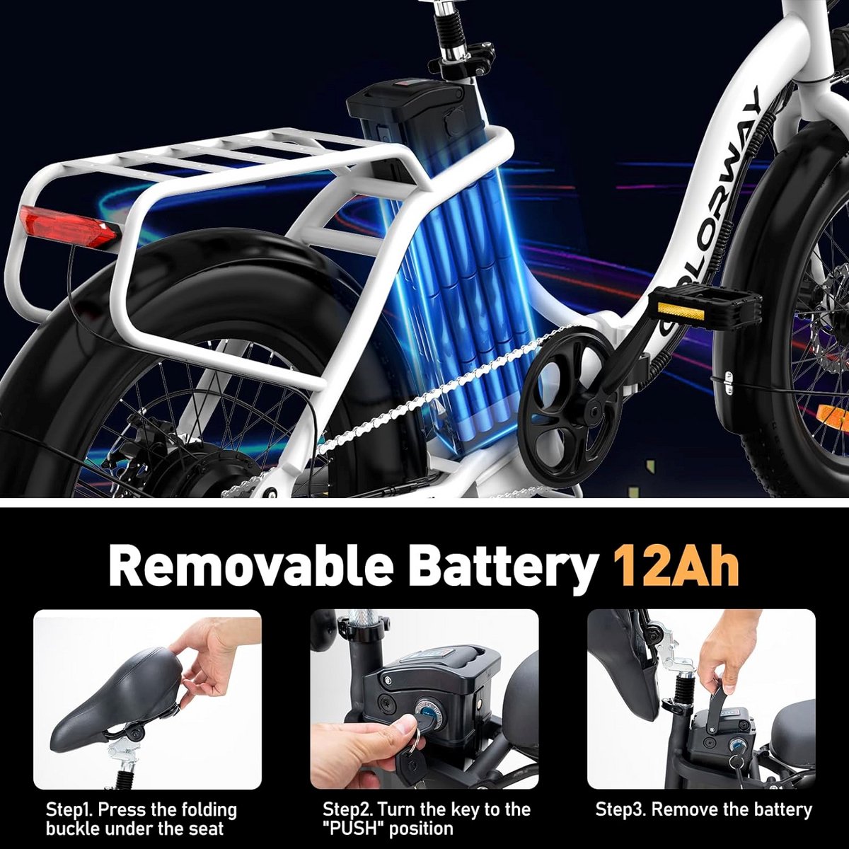 Elektrische Fiets Colorway BK6G - 20*3.0 Inch Fat Tire City Commuter EBike met Afneembare 36V 12Ah Lithium Batterij - Opvouwbaar Mountain E-Bike met 250W Motor – foto 3