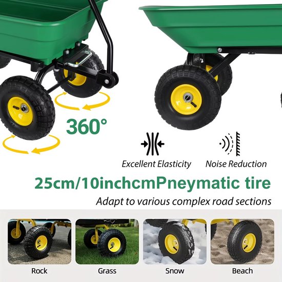 JOYNEXTBUY - Tuinkar met Kiepfunctie - Transportwagen 200 kg - Opvouwbare Campingkar - Kiepwagen voor Tuin, Strand en Camping - Heavy Duty Bolderkar van Joynextbuy — afbeelding 2