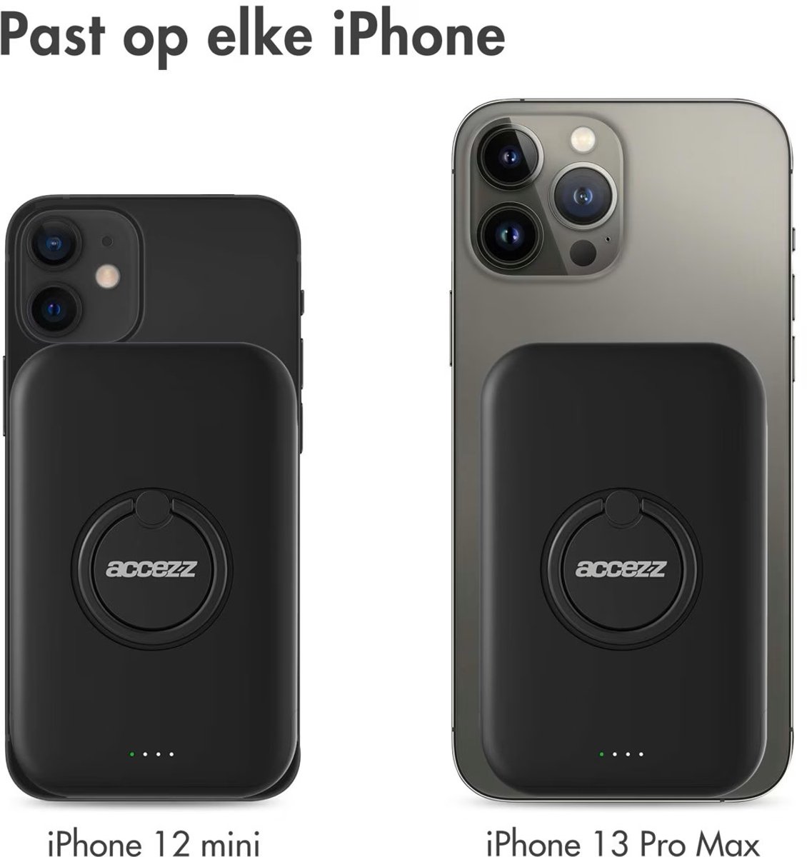 Accezz Powerbank Geschikt voor Magsafe 5000 mAh - Batterij LED-display - USB C - 18 Watt - Draadloze Powerbank Geschikt voor iPhone 12/13/14/15 - Zwart