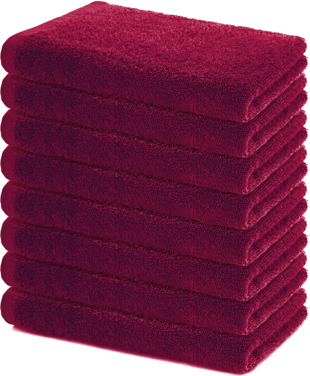 Lavea® Set van 8 Handdoeken 40x70 cm – Set Douchehanddoeken Zacht en Absorberend – 100% Katoen – Oeko-TEX 100 – voor Badkamer, Gastentoilet en Fitness – Bordeaux