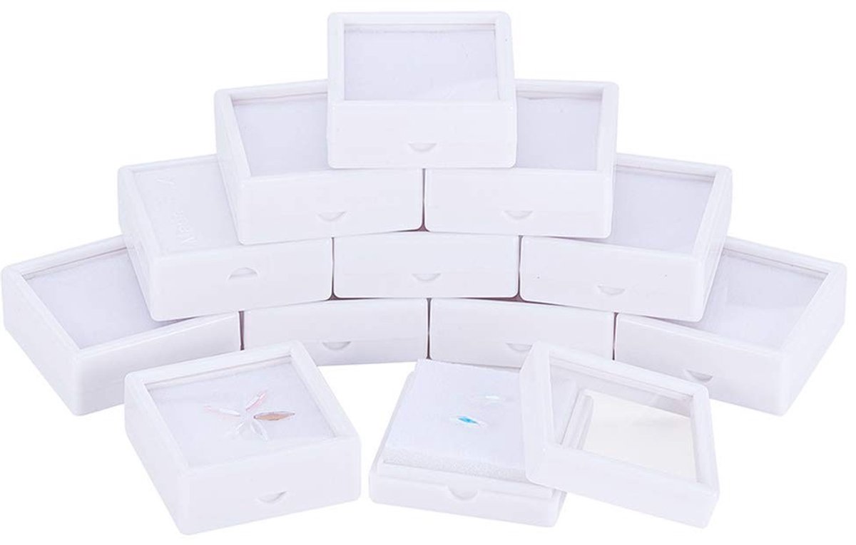 Dailygoods- Sieraden Doos - 12 Stuks - Duidelijke Deksels - Duurzaam Plastic - Fluwelen Kussen - 5x5x2cm - Opslagdoos