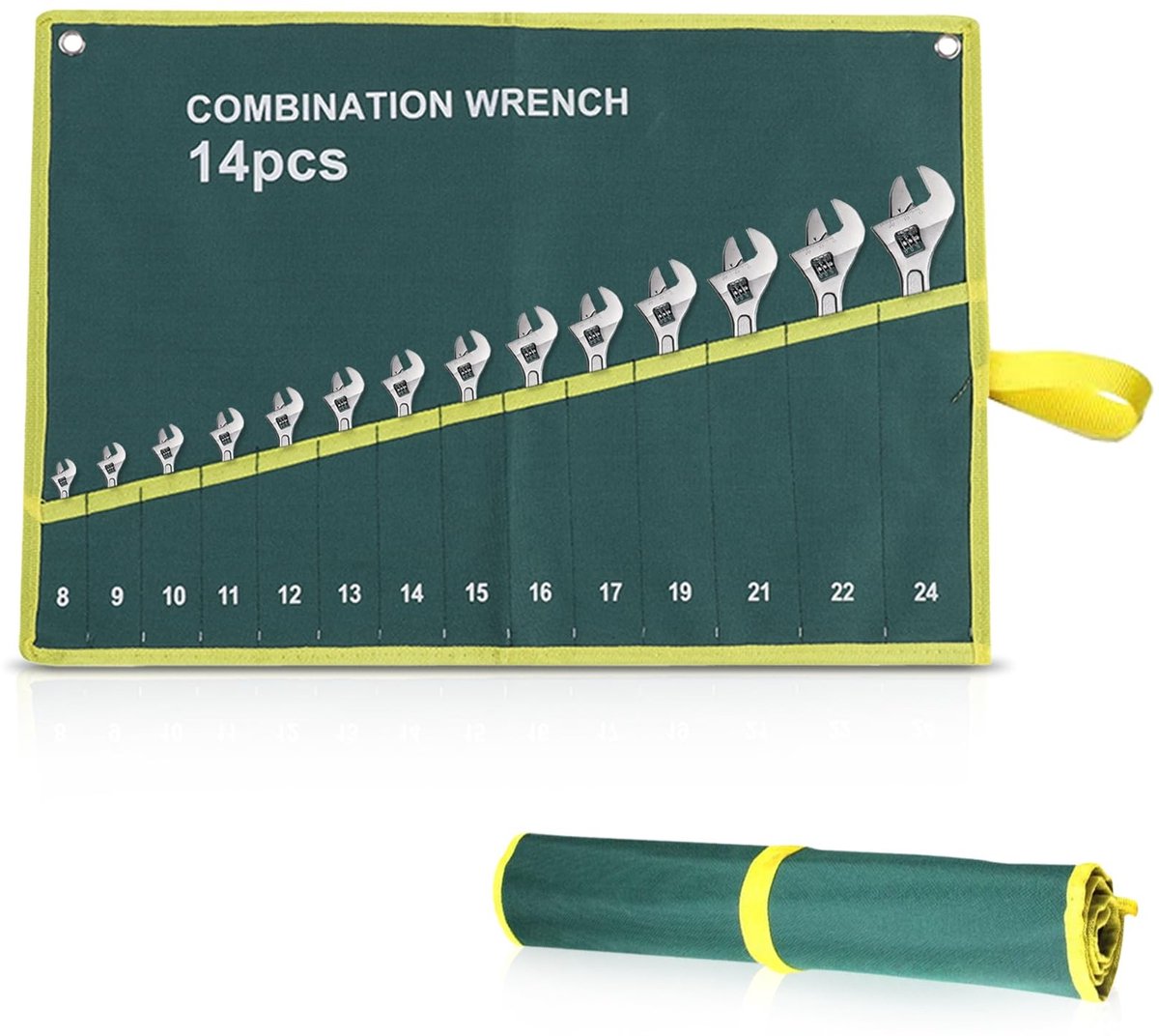 Dailygoods- Gereedschapsrol 14 zakken - Gereedschap Organizer - Canvas - Groen - Opbergtas - Functionele zakken - Veilig en georganiseerd - Gereedschapstas